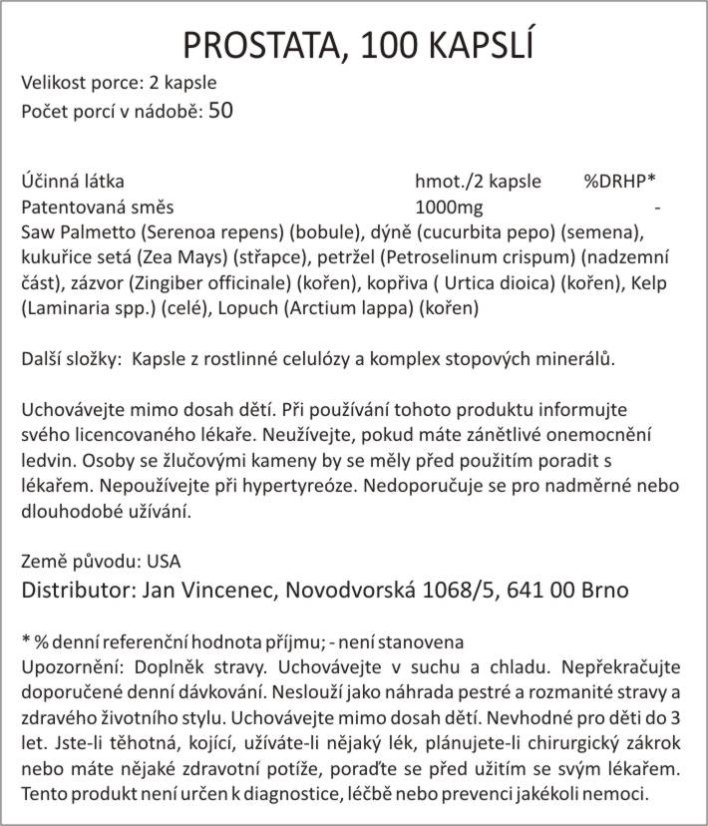 Bylinná směs PROSTATA, saw palmetto, kukuřice, petržel, kopřiva..