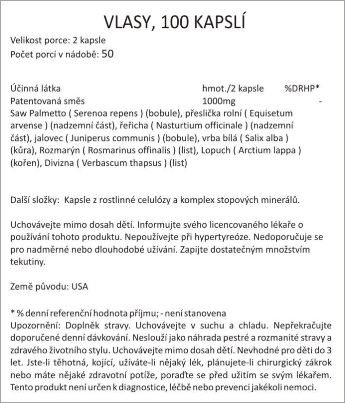 Bylinná směs VLASY, saw palmetto, přeslička, řeřicha, jalovec..