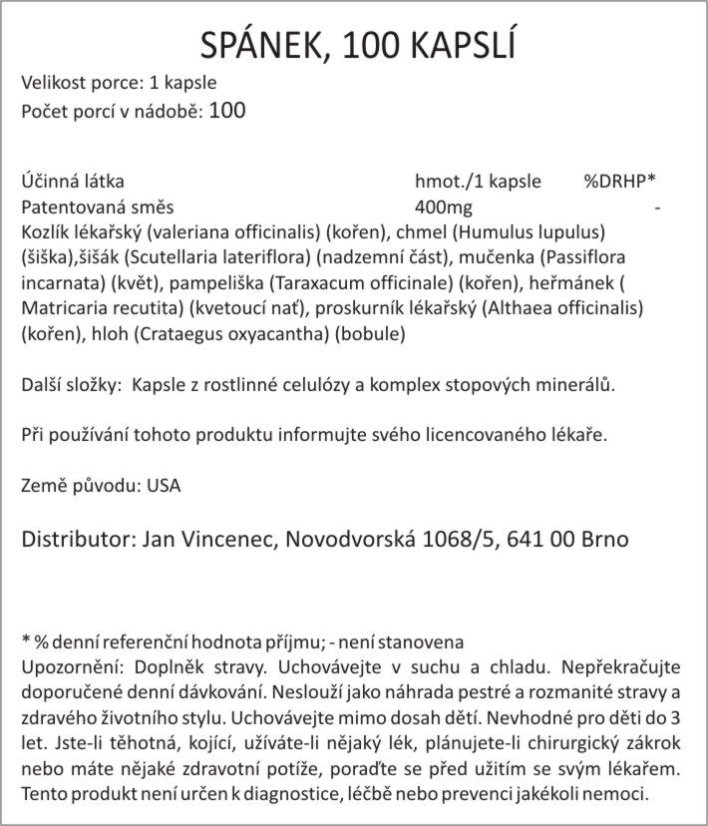 Bylinná směs SPÁNEK, kozlík, chmel, šišák, mučenka, heřmánek, hloh..