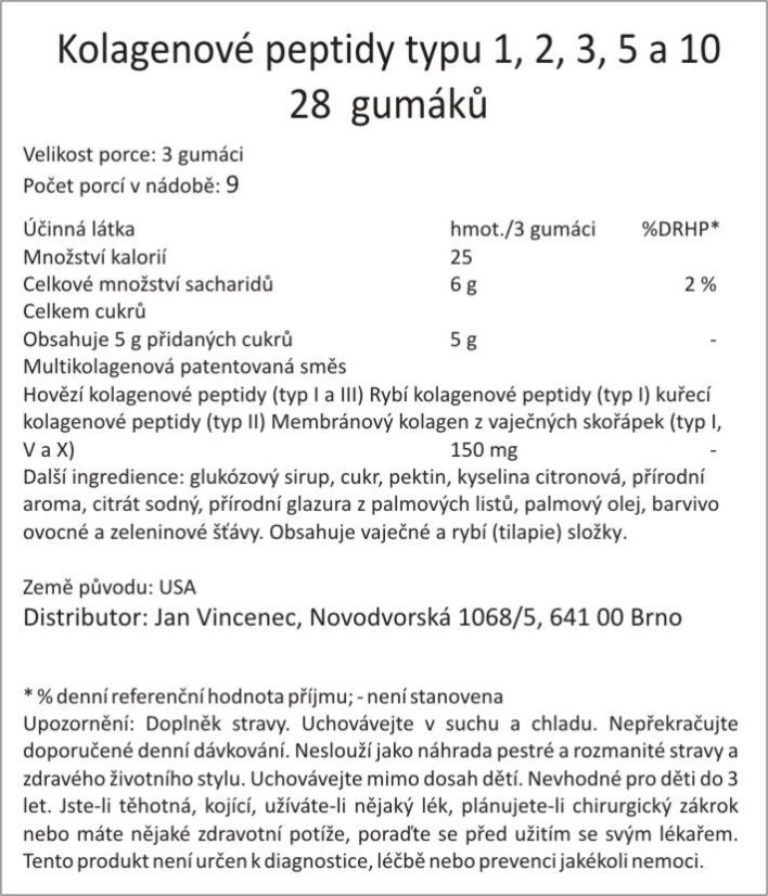 Kolagenové peptidy typu 1, 2, 3, 5 a 10