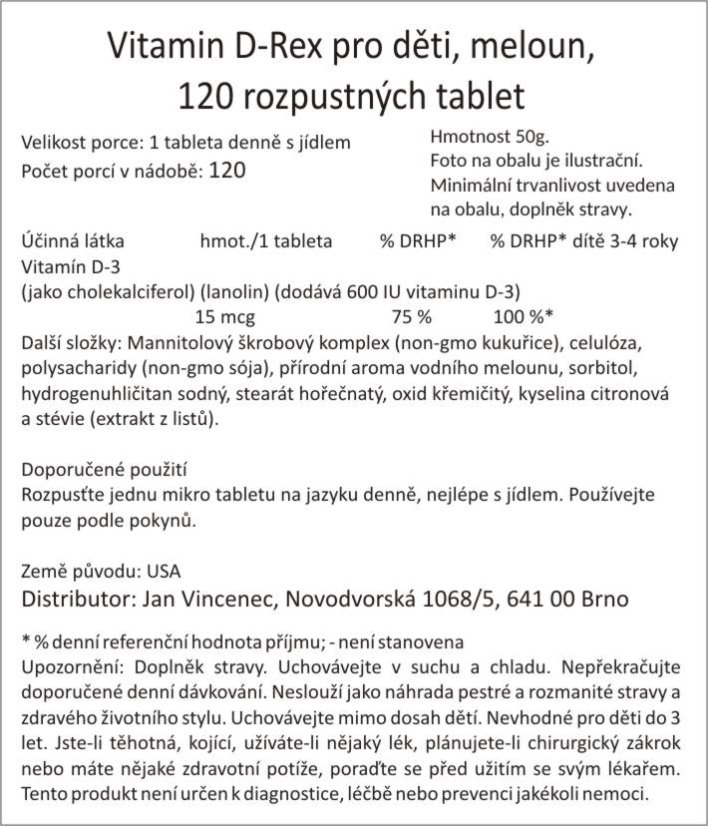 Vitamin D3-Rex pro děti, meloun, 120 rozpustných tablet