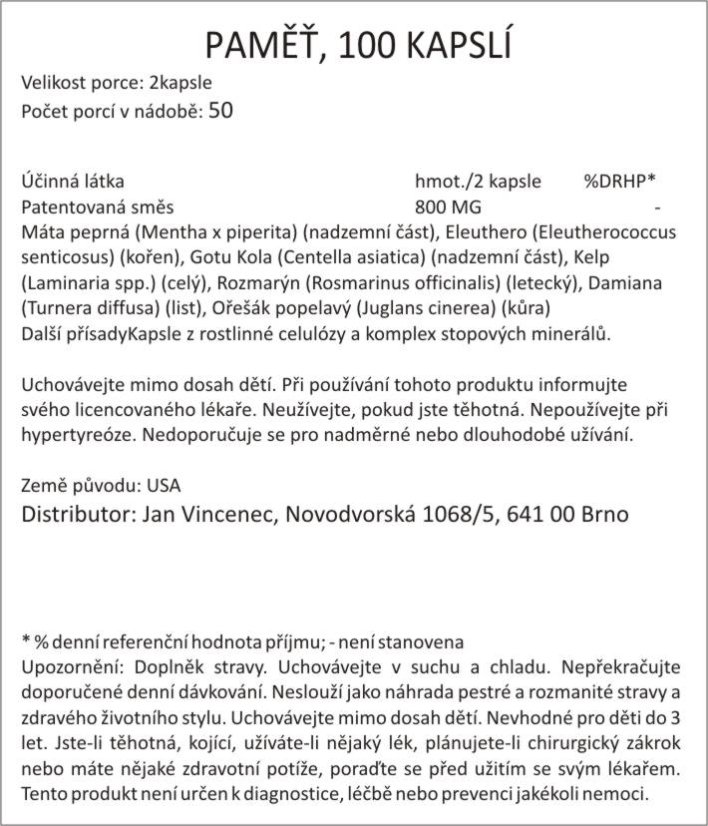 Bylinná směs PAMĚŤ, gotu kola, rozmarýn, damiána, ořešák, eleuthero..