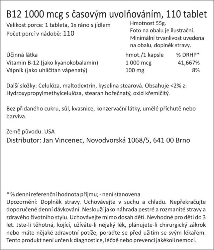 B12 1000 mcg s časovým uvolňováním, 110 tablet