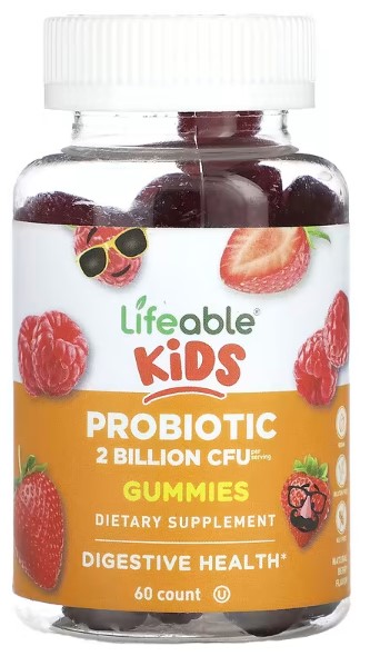 Gumová dětská probiotika + prebiotika, 2 miliardy CFU, 60 gumáků, jahoda