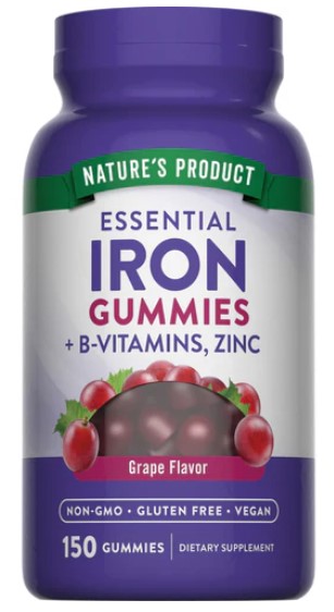 Železo + B-vitaminy & Zinek, hroznová příchuť, 150 gumových bonbónů