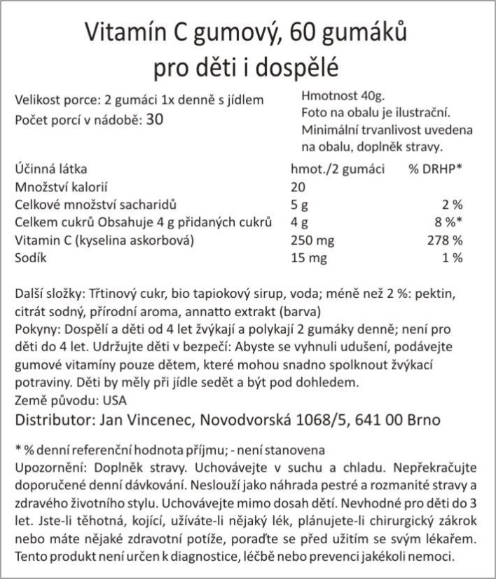 Vitamín C gumový 125mg, 60 gumáků, pro děti i dospělé