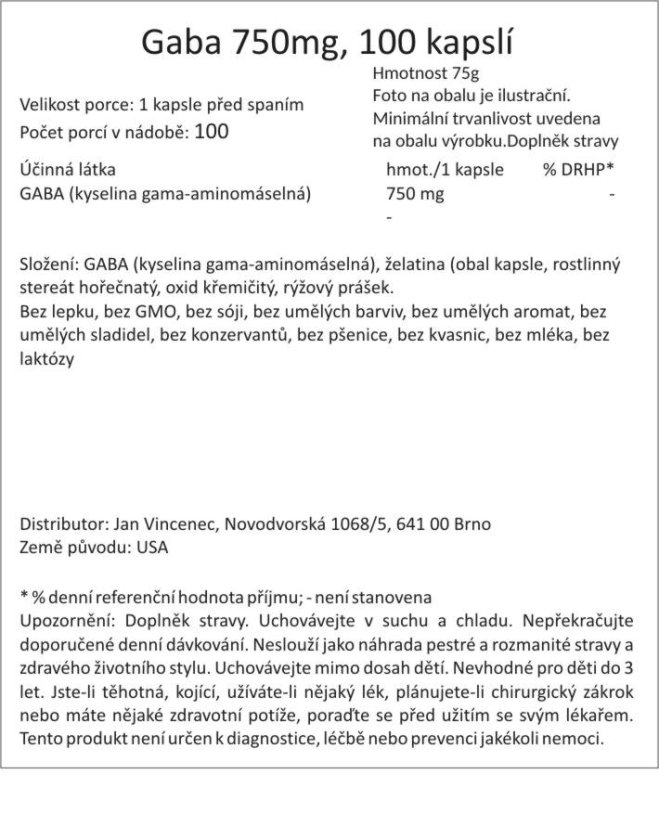 Gaba 750mg, 100 kapslí